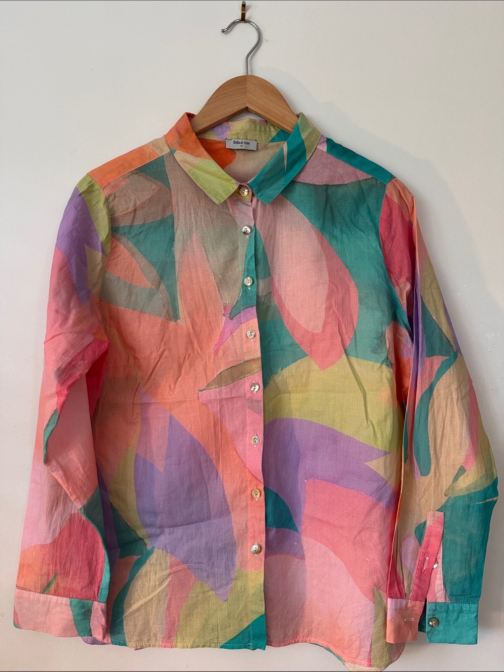 Vintage Abstract Print Button-Up Blouse